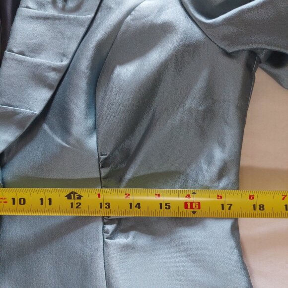 NEW ABS by Allen Schwartz Metallic Ice Blue Silk Skirt Jacket Suit Set, Size 10 - Picture 10 of 16